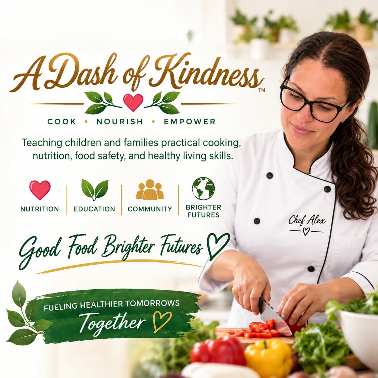 Chef Alex De Freitas preparing fresh vegetables for A Dash of Kindness